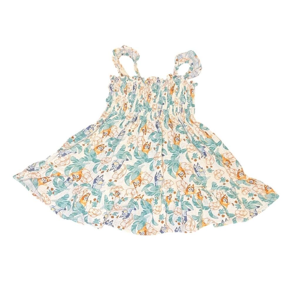Bluey Toddler Girls Woven Gauze Smocked Sun Dress - Tropical Bingo Print 3T - Picture 3 of 3